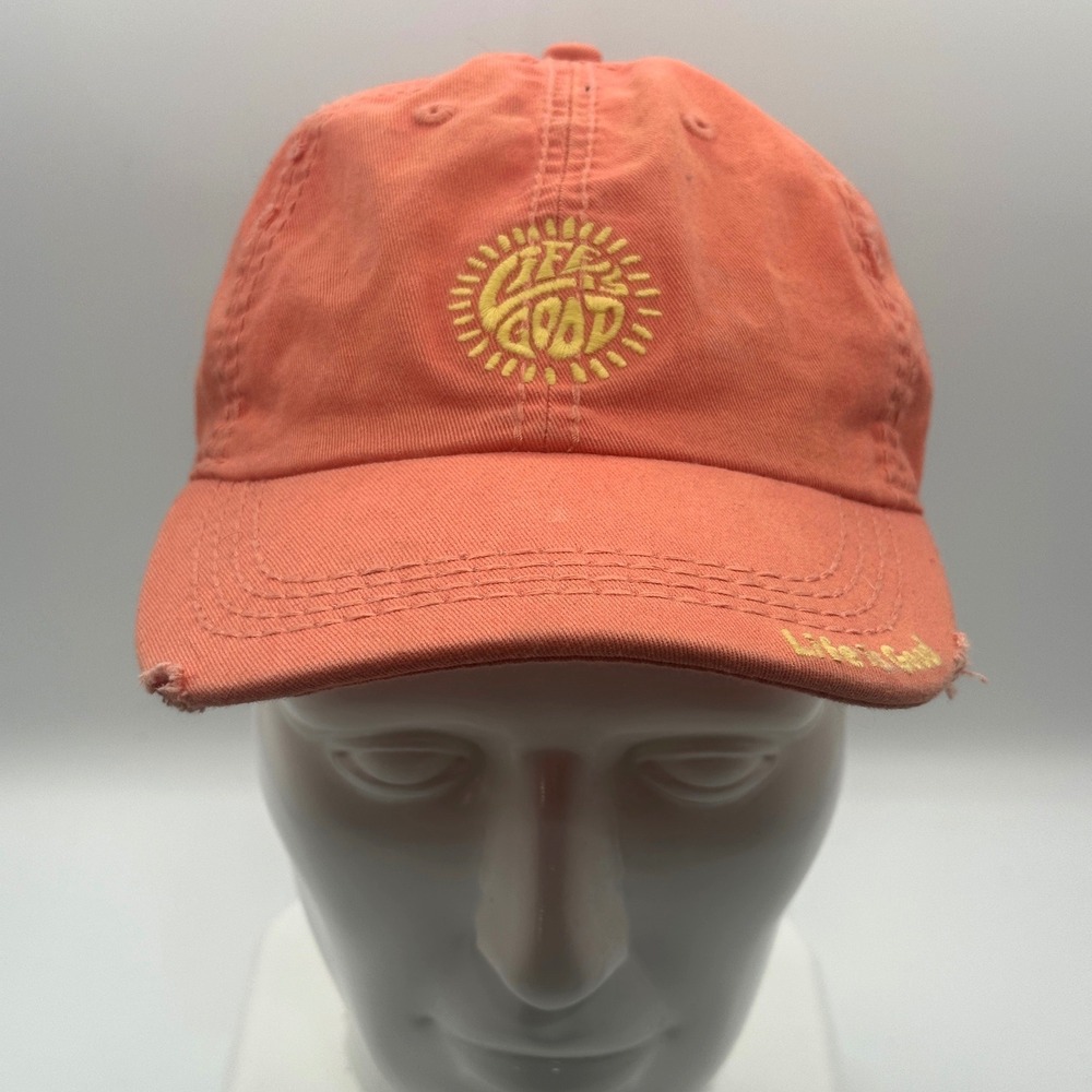 Life is Good Baseball Cap Unisex OS Orange Sun Logo Distressed Adjustable Hat
